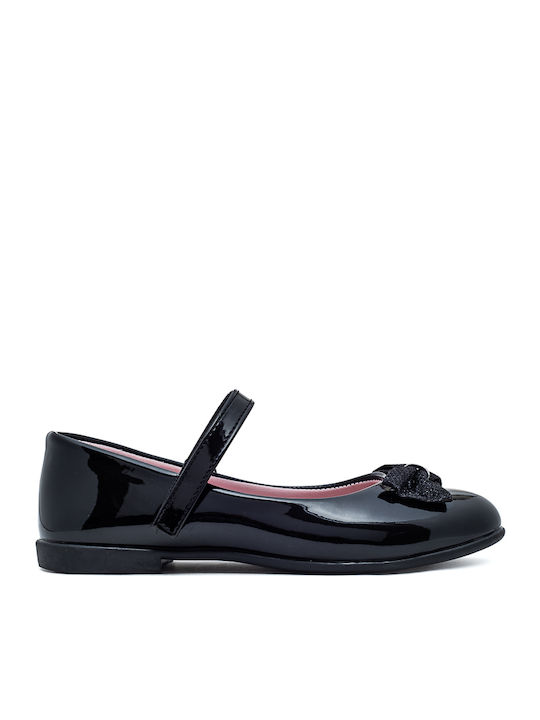 Kids Patent Leather Ballerinas with Hoop & Loop Closure Black