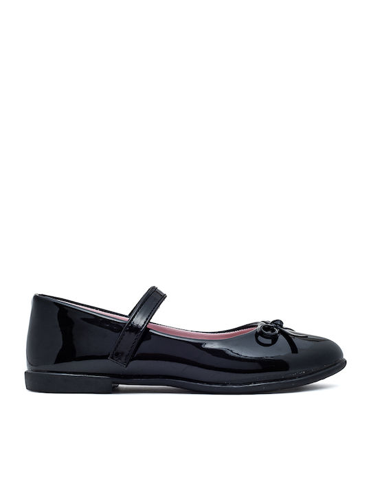 Kids Patent Leather Ballerinas with Hoop & Loop Closure Black