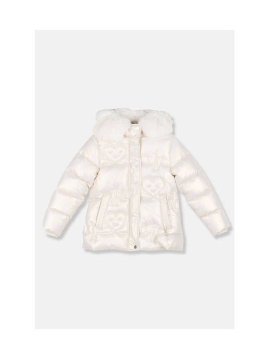 Joyce Kids Quilted Jacket with Hood ecru