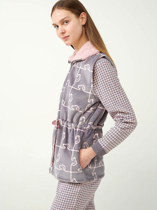 Vamp Χειμερινή Γυναικεία Fleece Ρόμπα Gray Thunder