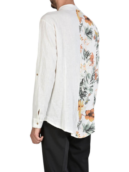 Xagon Man Men's Shirt Long Sleeve Linen Floral White