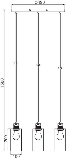 Vivalux Amira Pendant Light Transparent Rail with Socket E27 48x10x150cm