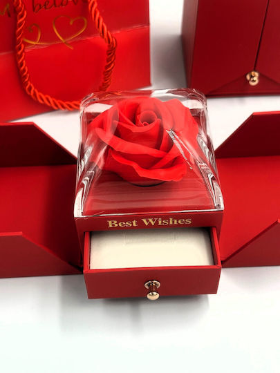 Box with Rose in Jewelry Case Valentine's Day Souvenir Jewel for Lovers Red