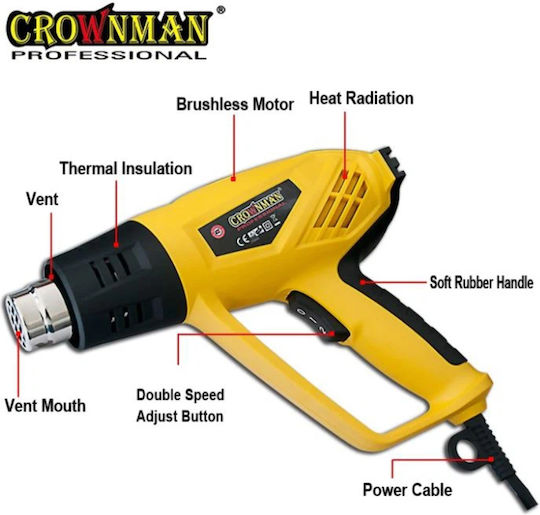 Crownman Πιστόλι Θερμού Αέρα 2000W με Ρύθμιση Θερμοκρασίας εως και 650°C