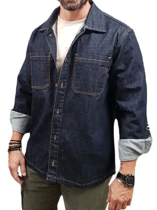 Μακρυμάνικo Τζιν Overshirt σε Κανονική Γραμμή Μπλε