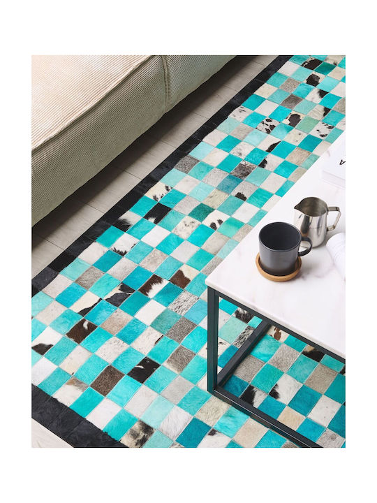 Beliani Χαλί Ορθογώνιο Δερμάτινο Turquoise Grey 140x200cm