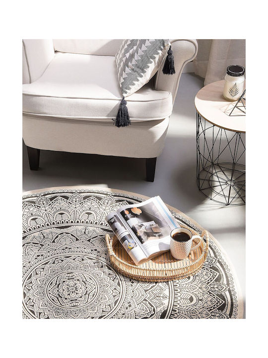 Beliani Χαλί Στρογγυλό Βαμβακερό Black And Cream Φ120cm