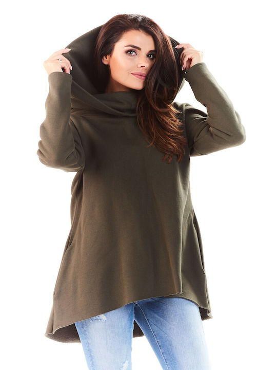 Awama Women's Long Hooded Sweatshirt Khaki