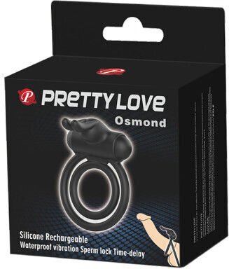 Pretty Love Osmond Silicone Rechargeable Cockring Δονούμενο Δαχτυλίδι Πέους Σιλικόνης Μαύρο