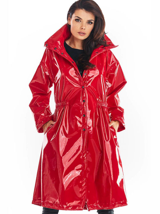 Awama Women's Long Coat with Buttons Red A382_RED