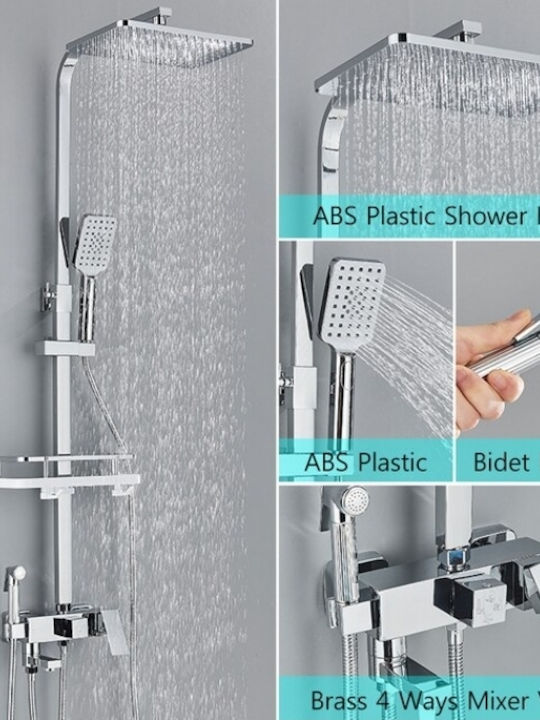 Coloană de duș fără Baterie Argintiu Coloană de duș fără Baterie Argintiu