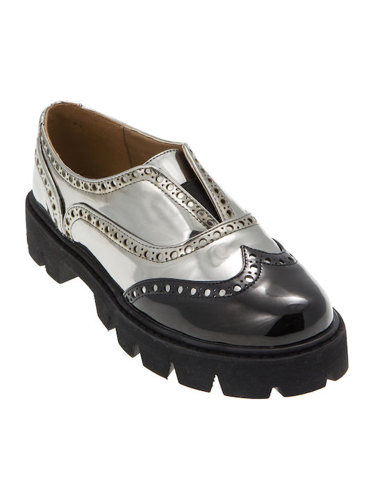 Keep Fred Women's Synthetic Leather Oxford Shoes Silver