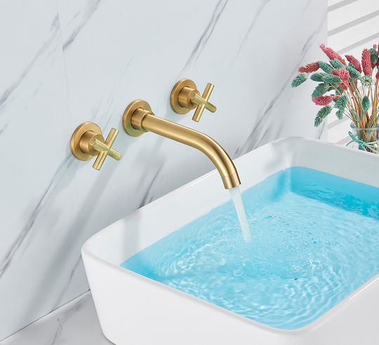 Robinet Încorporat Combiner Pentru Lavabo Auriu