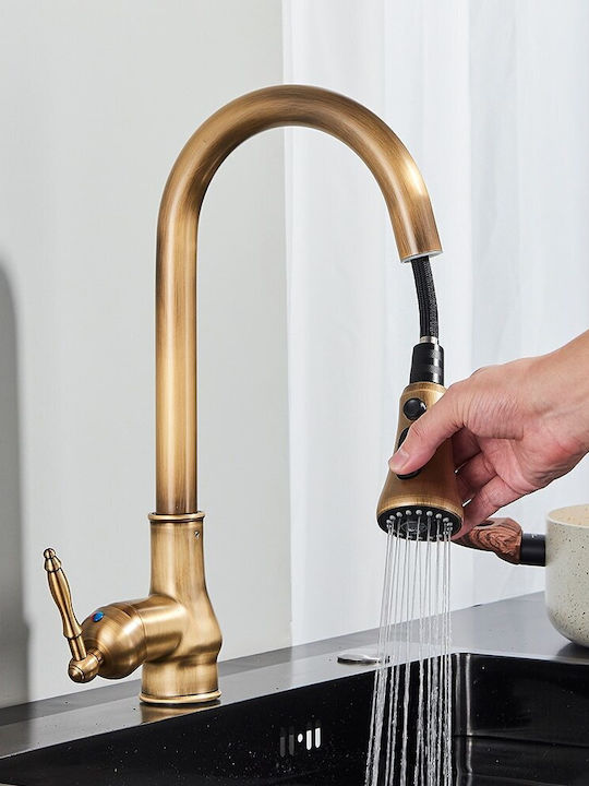Kitchen Faucet Counter with Pull-Out Spray Bronze