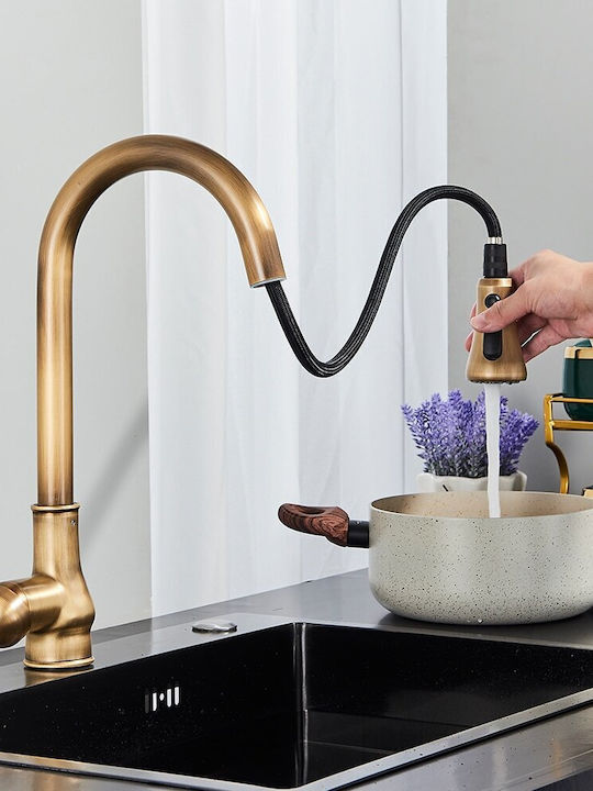 Kitchen Faucet Counter with Pull-Out Spray Bronze