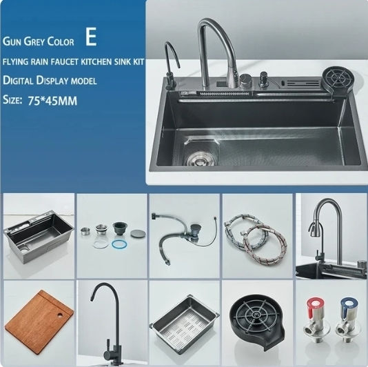 Drop-In Inox mit Wasserhahn Μ75xΠ45cm Schwarz