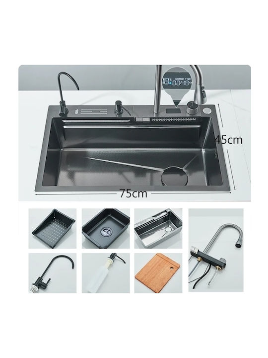 Ένθετος Νεροχύτης Inox με Μπαταρία Μ75xΠ45cm Μαύρος