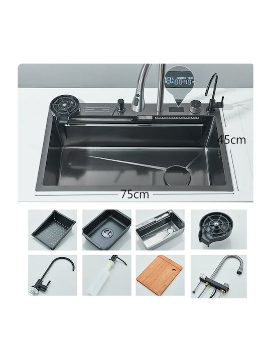 Ένθετος Νεροχύτης Inox με Μπαταρία Μ75xΠ45cm Μαύρος