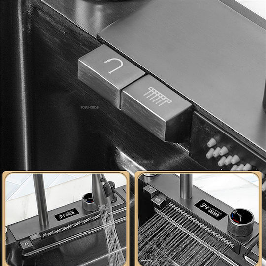 Ένθετος Νεροχύτης Inox με Μπαταρία Μ75xΠ45cm Μαύρος