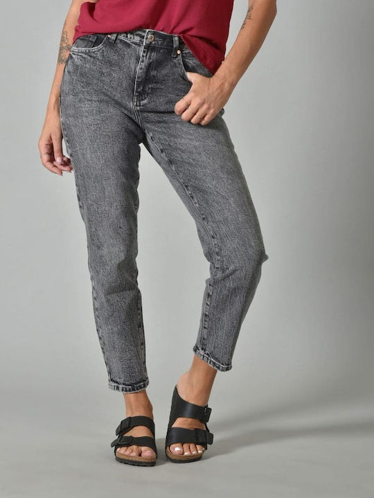 Belle Femme Hoch tailliert Damenjeanshose in Mom Passform Gray