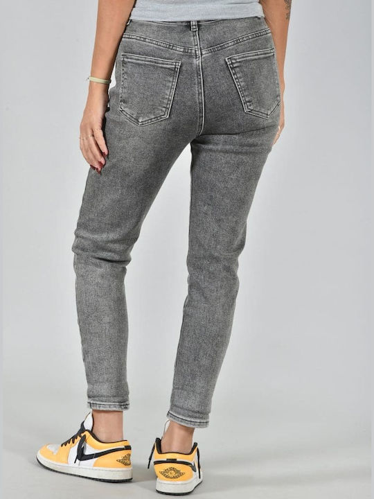 Belle Femme Hoch tailliert Damenjeanshose in Mom Passform Grey