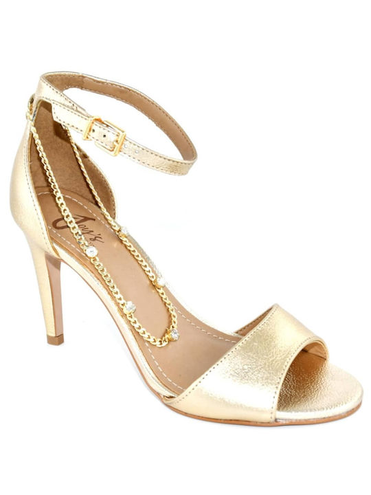 Joy's New York Leder Damen Sandalen in Gold Farbe