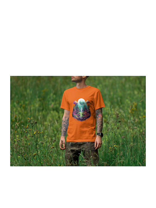 Mystical Encounter In An Alien Forest T-shirt Orange Baumwolle