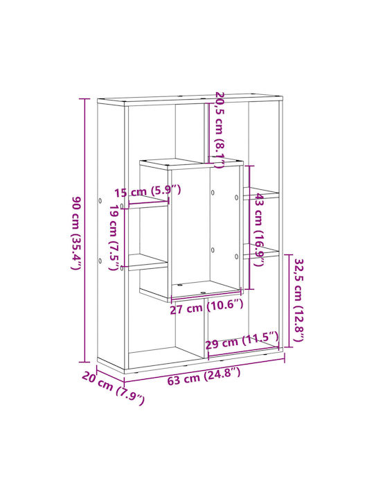 Bücherschrank Sonoma Eiche 63x20x90cm