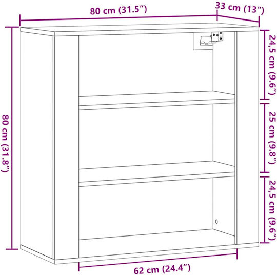 Artisian Oak Wall Shelf 80x33x80cm