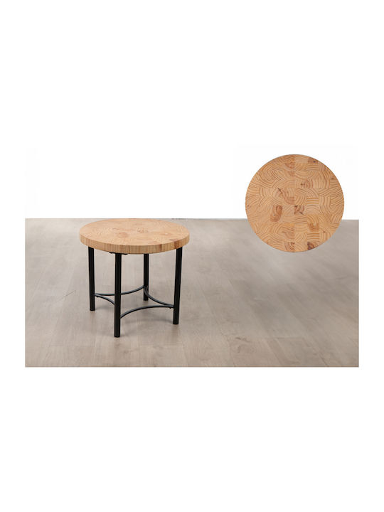 Round Side Table made of Solid Wood Black Natural L60xW45xH60cm