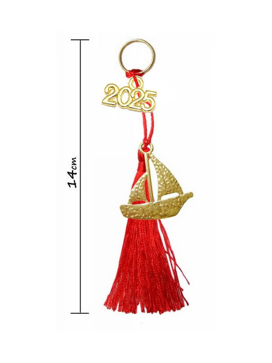 2025 Lucky Charm Handmade Gold Ship "Good Luck" Red Tassels 14cm Tatu Moyo