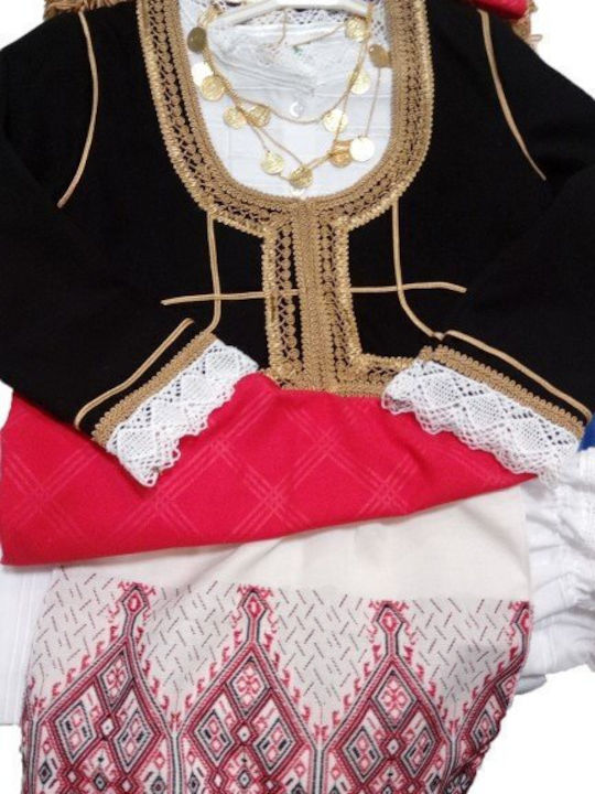 Costum Tradițional Copii Fata Creteană cu eșarfă cu colier cu 2 rânduri