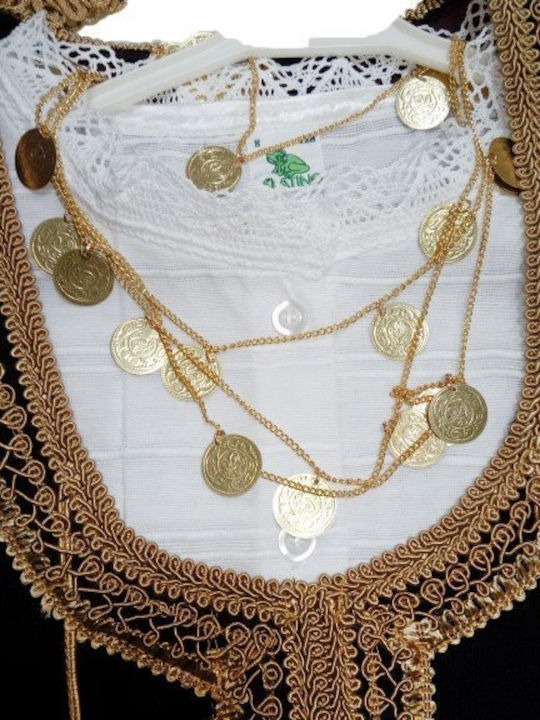 Costum Tradițional Copii Fata Creteană cu eșarfă cu colier cu 2 rânduri