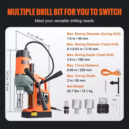 Magnetic Drill Press High Torque Performance Adjustable Speed Versatile Applications 2 Piece