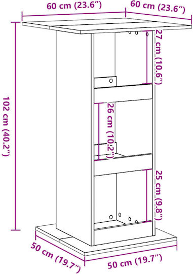 Square Bar Table Wooden White 60x60x102cm