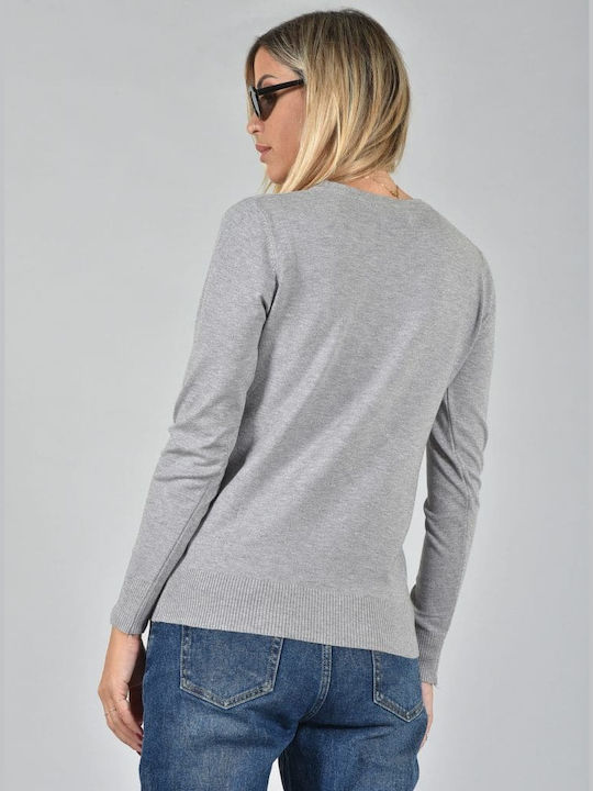 Belle Femme Damen Langarm Pullover grey