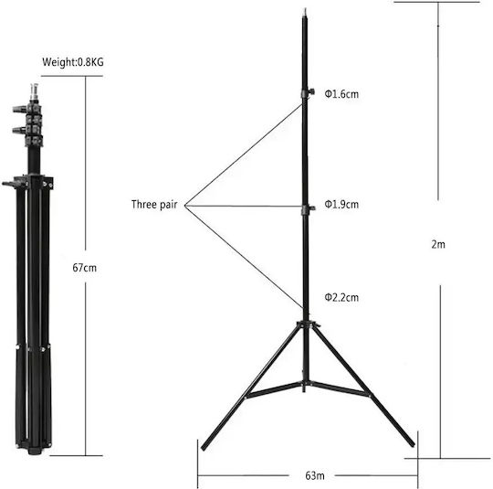 Photography Light Stand Tripod 2m Extendable Height Compatible Softbox Umbrellas 2m