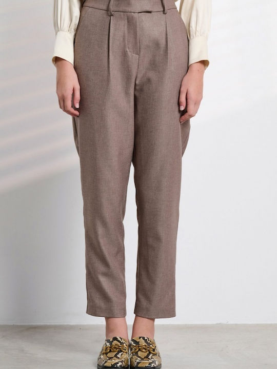 Matis Fashion Women's Brown Set with High-waisted Trousers in Tapered Line