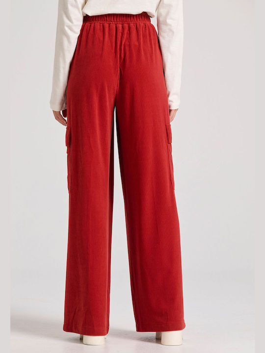 Funky Buddha Women's High-waisted Fabric Trousers with Elastic Orange