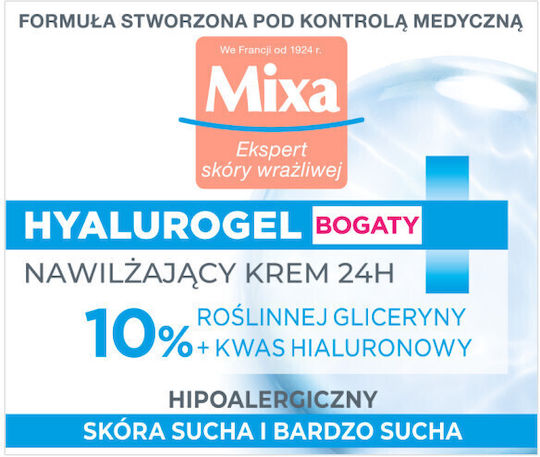 Mixa Hyalurogel Rich 24ωρη Ενυδατική Κρέμα Προσώπου με Υαλουρονικό Οξύ 50ml