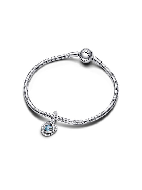 Pandora Silver Charm with Light Blue Zircon Stones