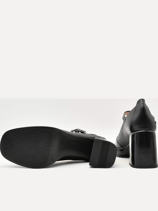 Leder Pumps mit Riemchen Schwarz