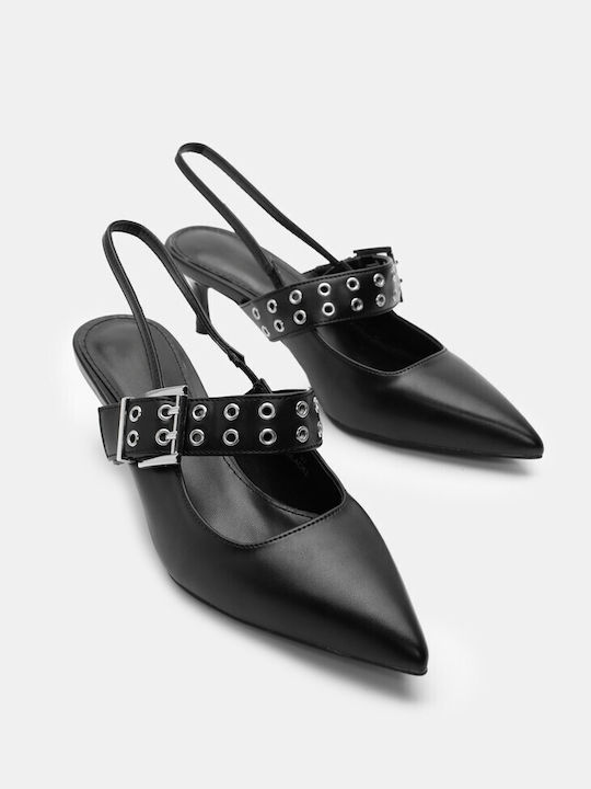 Luigi Synthetic Leather Pointed Toe Black Medium Heels