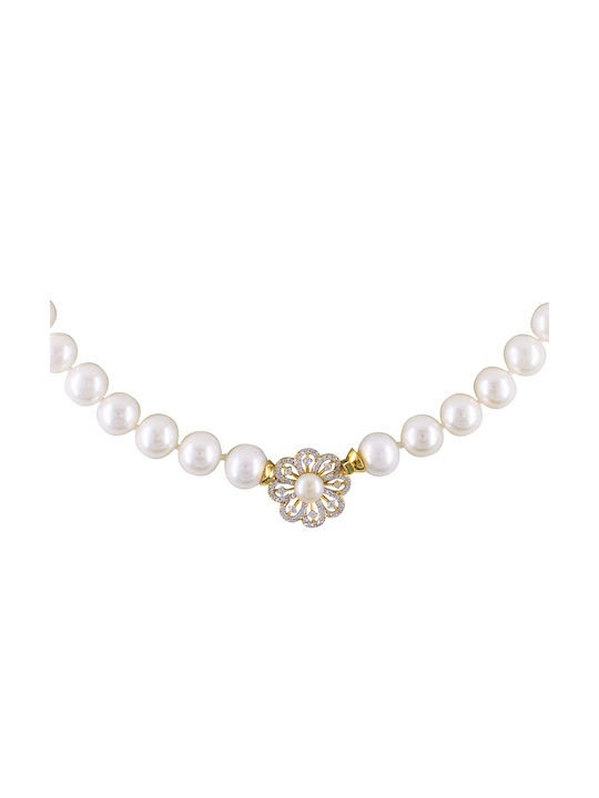 K14 Gold Handmade Necklace with Pearl and Zircon Clasp F125605