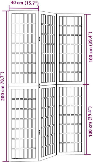vidaXL Decorativ Paravan Lemn cu 3 Panouri 105x200cm