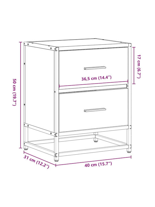 Wooden Sonoma Oak Bedside Tables 2 Pieces 40x31x50cm
