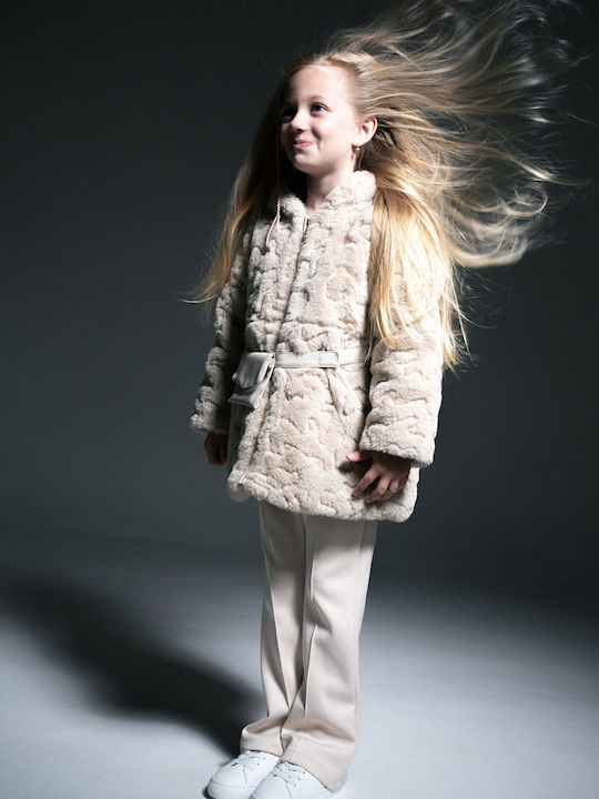 Kinderpelz mit Kapuze Beige