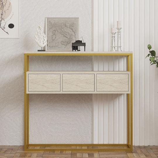 Guarda Конзолна маса Дървена Beige Travertine - Gold Д100xШ29xВ90cm