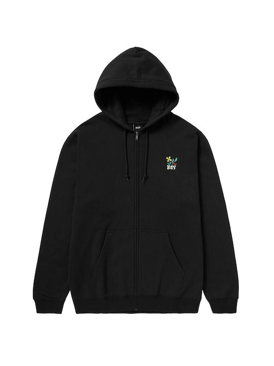 HUF Men's Sweatshirt Jacket with Hood and Pockets Black