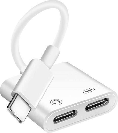 Adaptor USB-C Masculin la USB-C Feminin Dublu Audio Încărcare Compact Alb